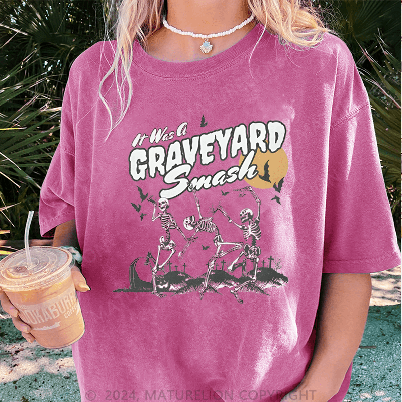 Maturelion Halloween Its Was A Graveyard Smash Skeleton Halloween DTG Printing Washed Cotton T-Shirt