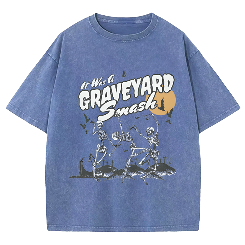 Maturelion Halloween Its Was A Graveyard Smash Skeleton Halloween DTG Printing Washed Cotton T-Shirt