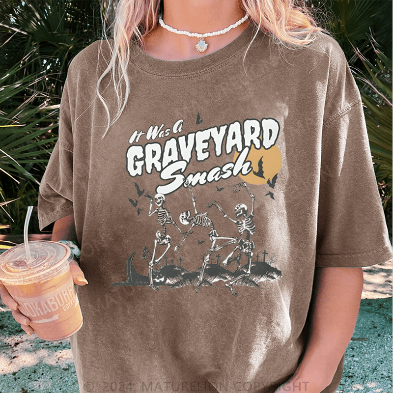 Maturelion Halloween Its Was A Graveyard Smash Skeleton Halloween DTG Printing Washed Cotton T-Shirt