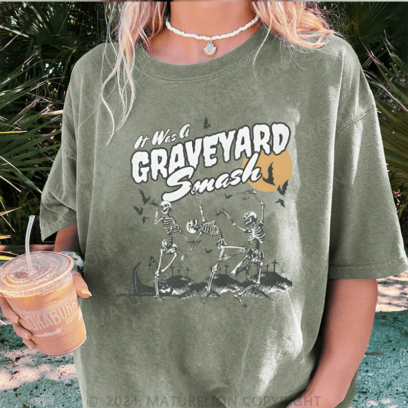Maturelion Halloween Its Was A Graveyard Smash Skeleton Halloween DTG Printing Washed Cotton T-Shirt