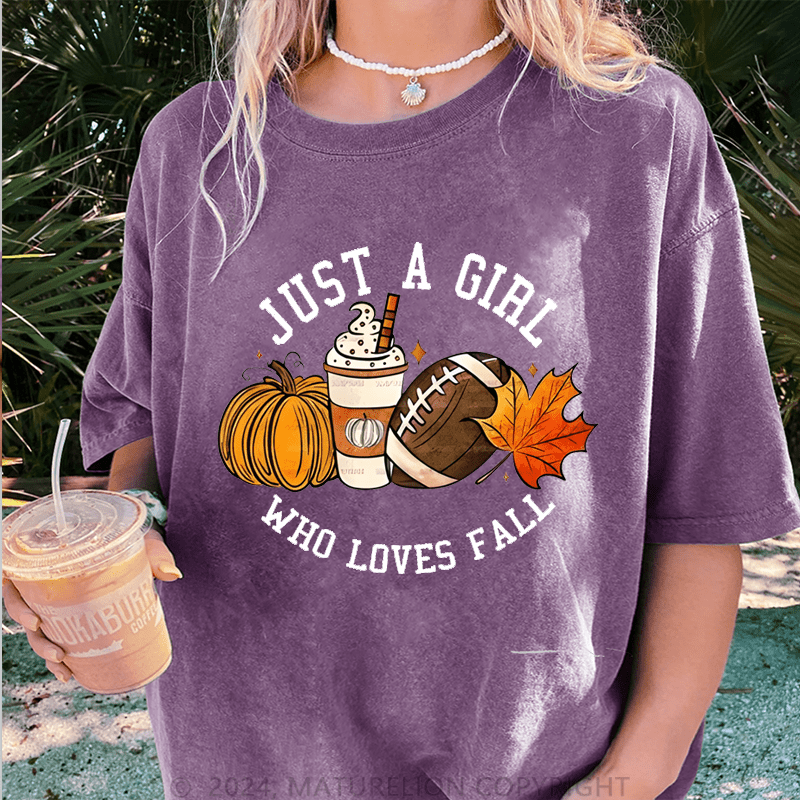 Maturelion Halloween Just A Girl Who Loves Fall DTG Printing Washed Cotton T-Shirt