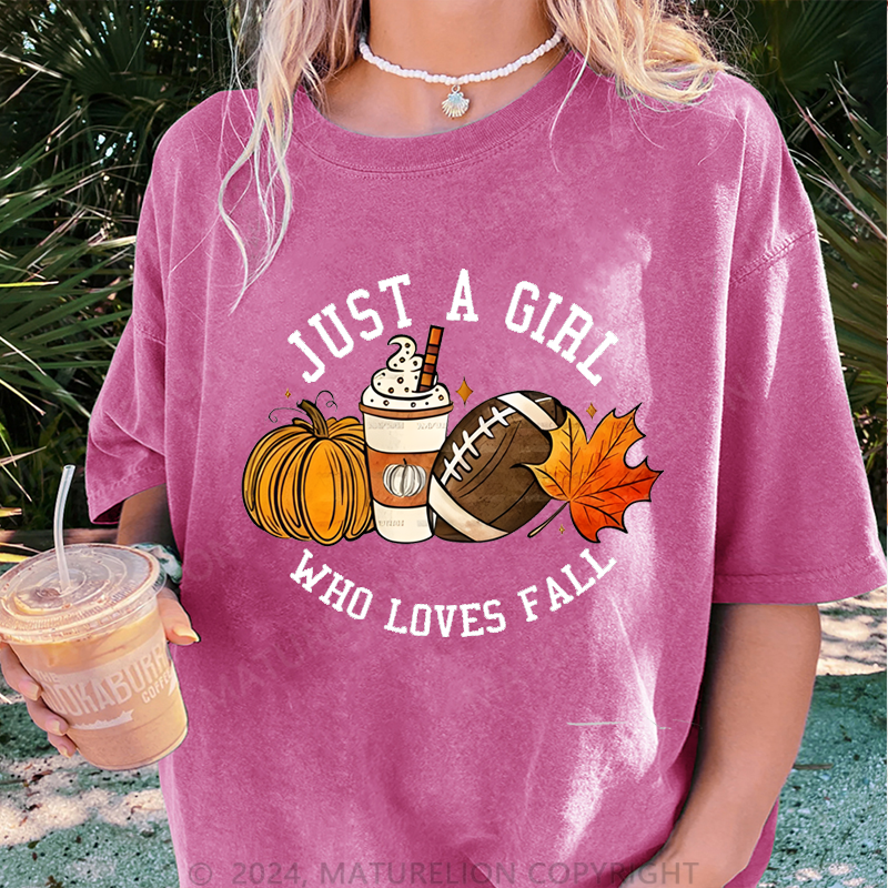 Maturelion Halloween Just A Girl Who Loves Fall DTG Printing Washed Cotton T-Shirt