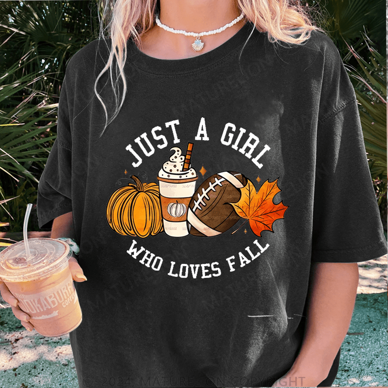 Maturelion Halloween Just A Girl Who Loves Fall DTG Printing Washed Cotton T-Shirt
