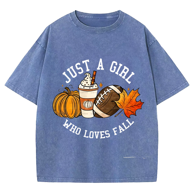 Maturelion Halloween Just A Girl Who Loves Fall DTG Printing Washed Cotton T-Shirt