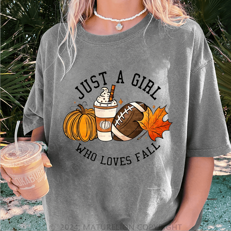 Maturelion Halloween Just A Girl Who Loves Fall DTG Printing Washed Cotton T-Shirt