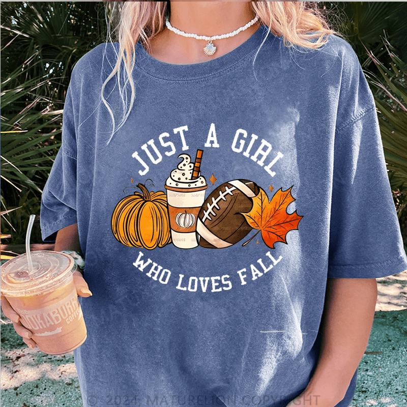 Maturelion Halloween Just A Girl Who Loves Fall DTG Printing Washed Cotton T-Shirt