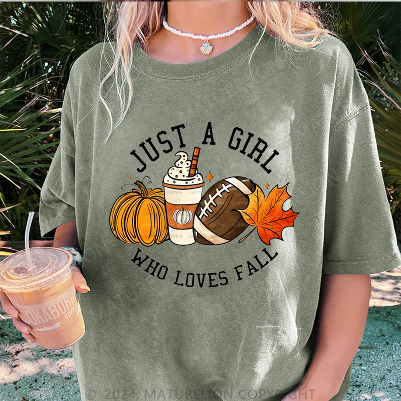 Maturelion Halloween Just A Girl Who Loves Fall DTG Printing Washed Cotton T-Shirt