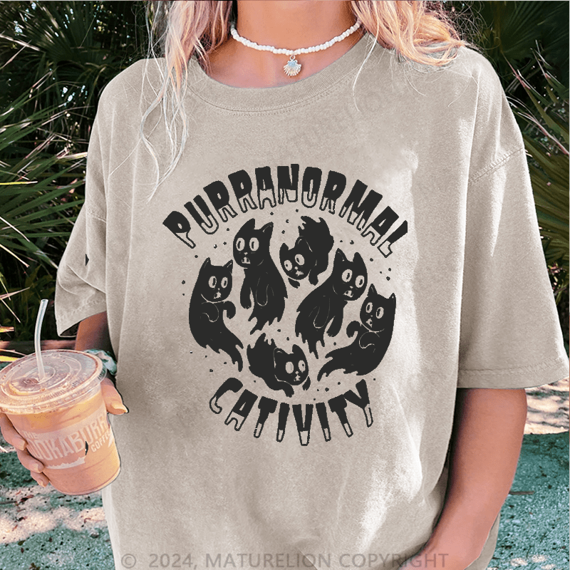 Maturelion Halloween Purranormal Cativity Funny DTG Printing Washed Cotton T-Shirt