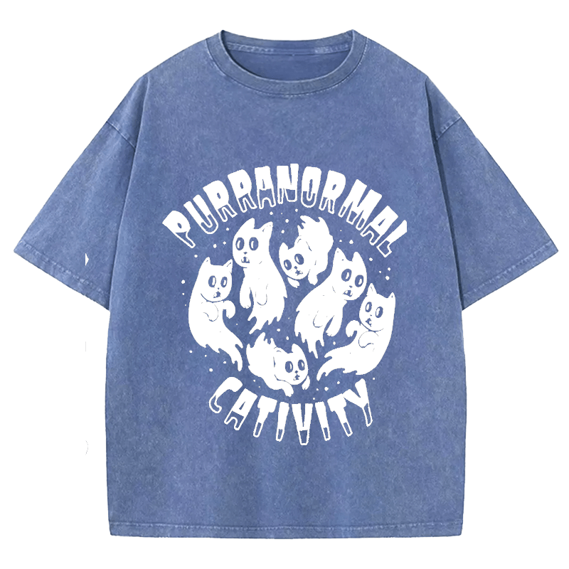 Maturelion Halloween Purranormal Cativity Funny DTG Printing Washed Cotton T-Shirt