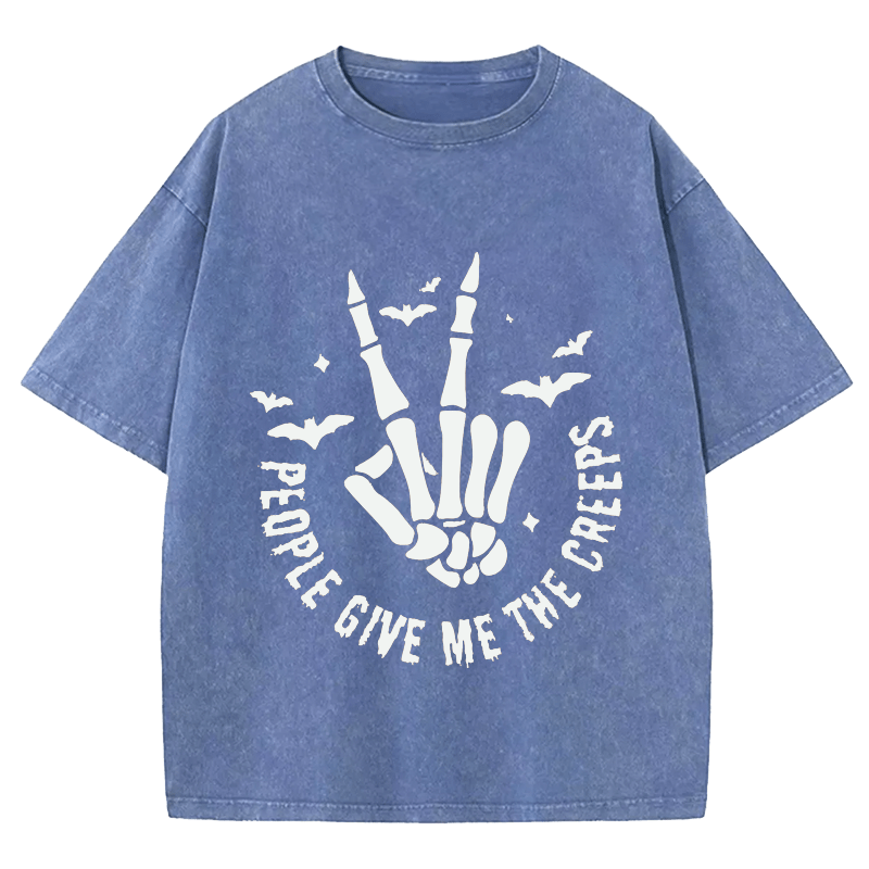 Maturelion Halloween Ready To Press People Give Me The Creeps DTG Printing Washed Cotton T-Shirt