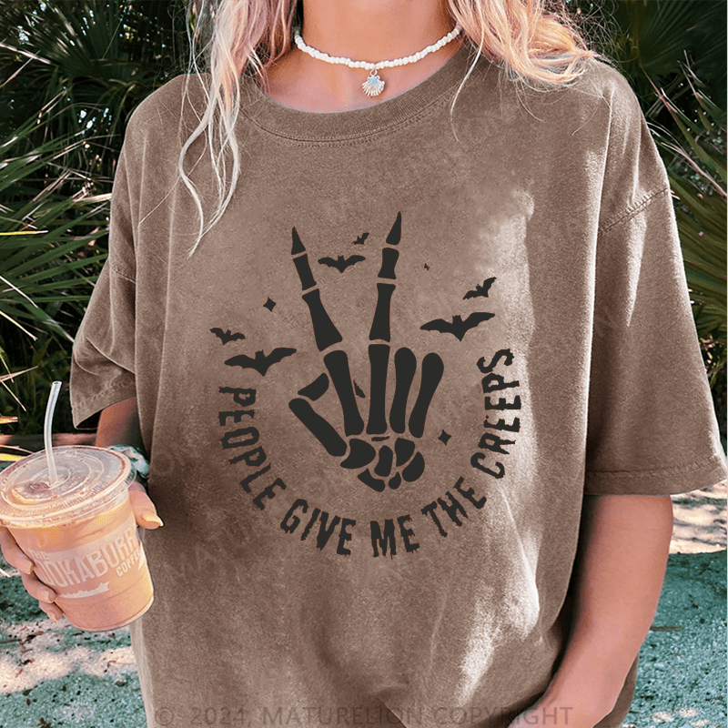 Maturelion Halloween Ready To Press People Give Me The Creeps DTG Printing Washed Cotton T-Shirt