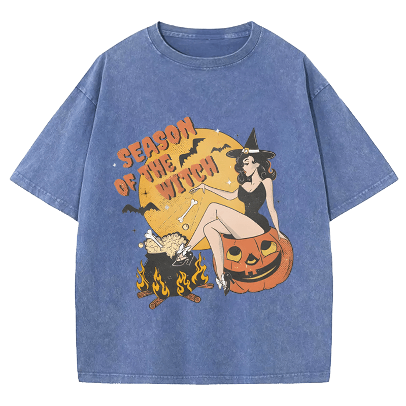Maturelion Halloween Season Of The Witch Halloween DTG Printing Washed Cotton T-Shirt
