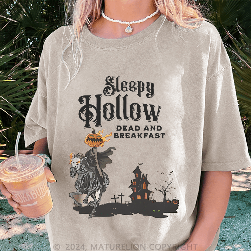 Maturelion Halloween Sleepy Halloween Dead And Breakfast DTG Printing Washed Cotton T-Shirt