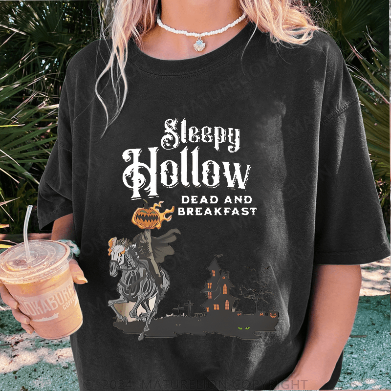 Maturelion Halloween Sleepy Halloween Dead And Breakfast DTG Printing Washed Cotton T-Shirt