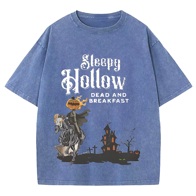 Maturelion Halloween Sleepy Halloween Dead And Breakfast DTG Printing Washed Cotton T-Shirt