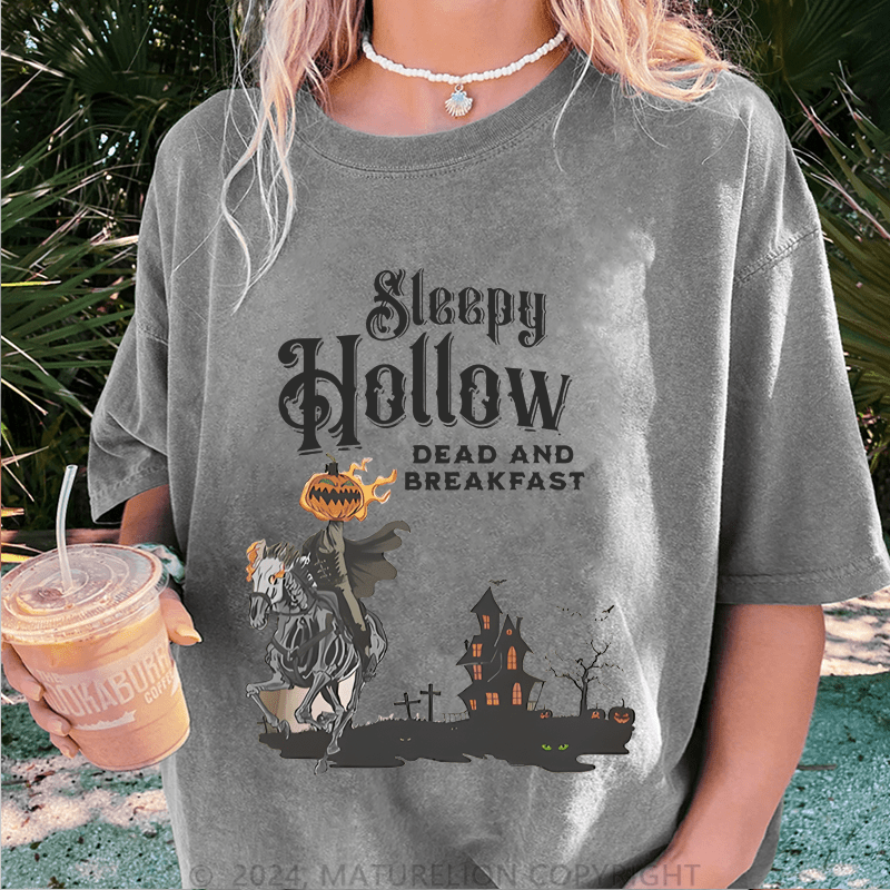 Maturelion Halloween Sleepy Halloween Dead And Breakfast DTG Printing Washed Cotton T-Shirt