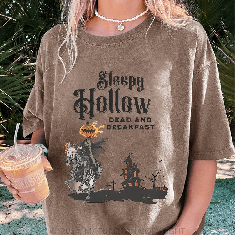 Maturelion Halloween Sleepy Halloween Dead And Breakfast DTG Printing Washed Cotton T-Shirt