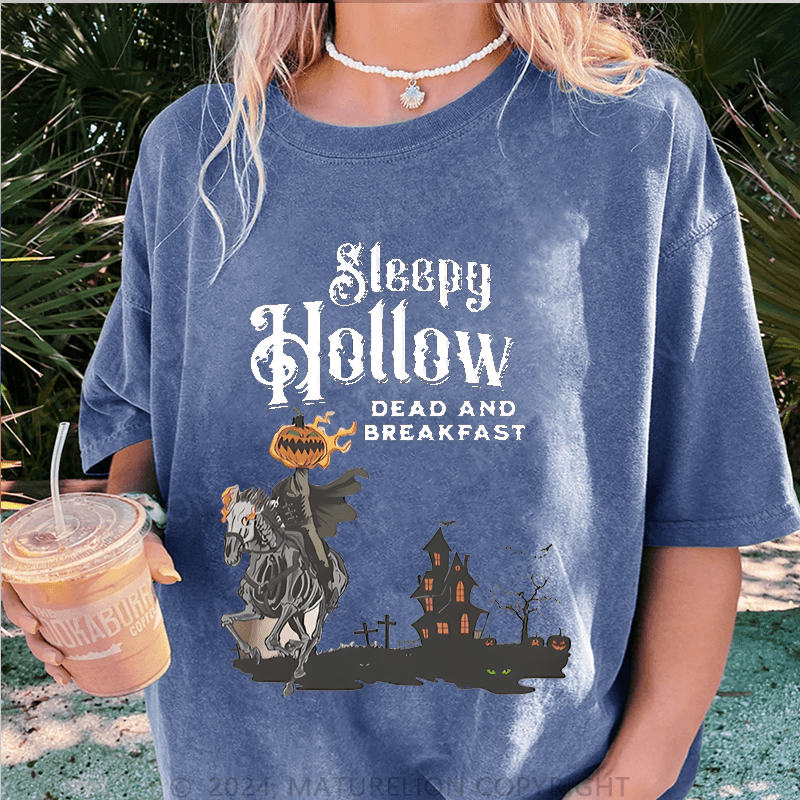 Maturelion Halloween Sleepy Halloween Dead And Breakfast DTG Printing Washed Cotton T-Shirt