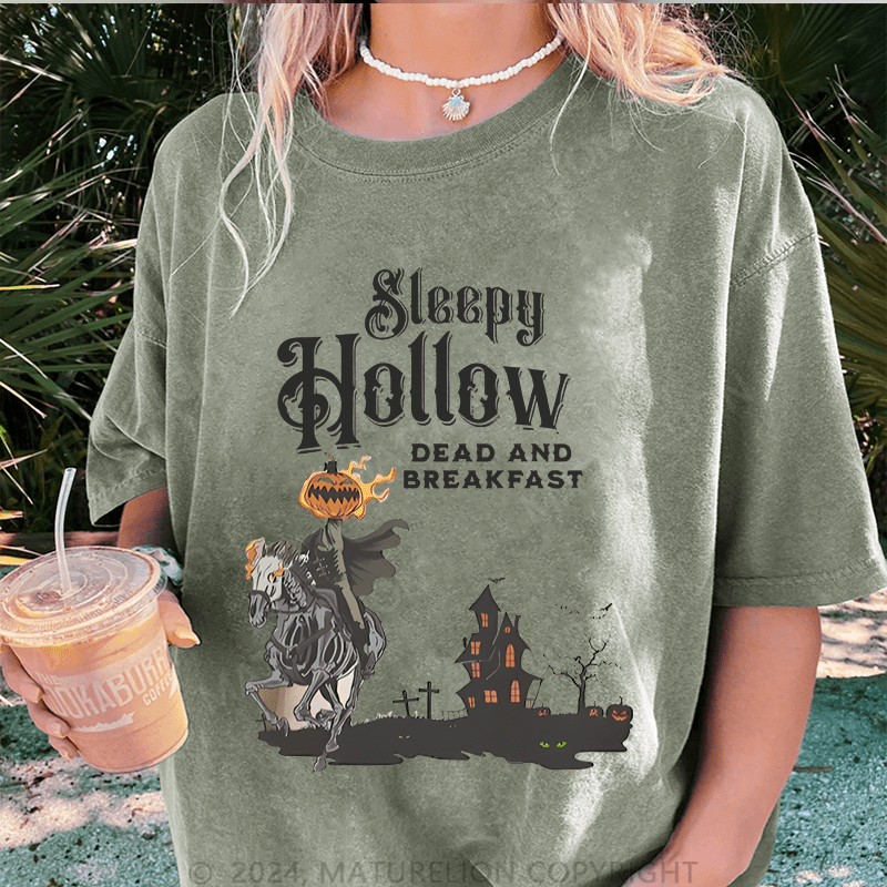 Maturelion Halloween Sleepy Halloween Dead And Breakfast DTG Printing Washed Cotton T-Shirt
