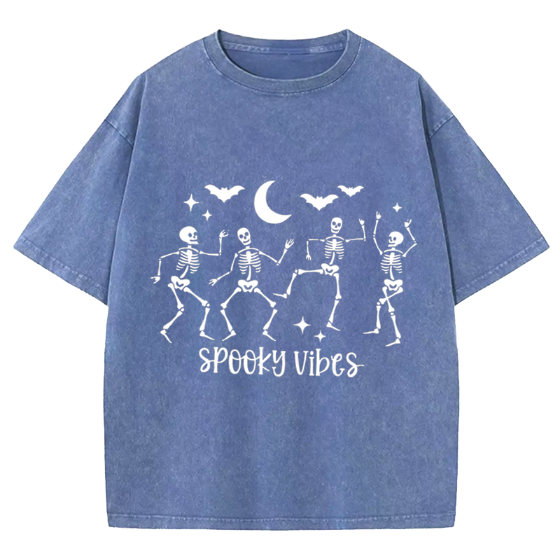 Maturelion Halloween Spooky Vibes Halloween Funny DTG Printing Washed Cotton T-Shirt