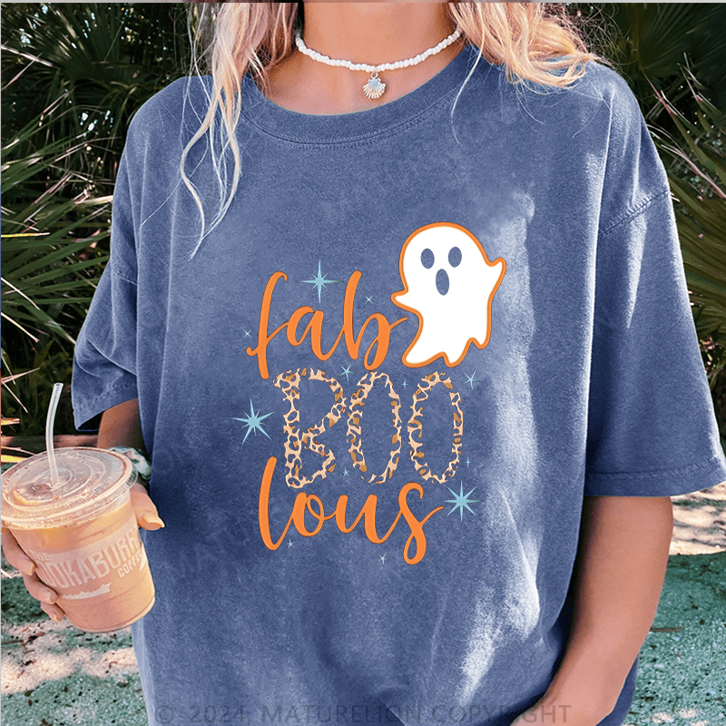 Maturelion Halloween Super Cute Fab BOO Lous, Leopard Halloween DTG Printing Washed Cotton T-Shirt