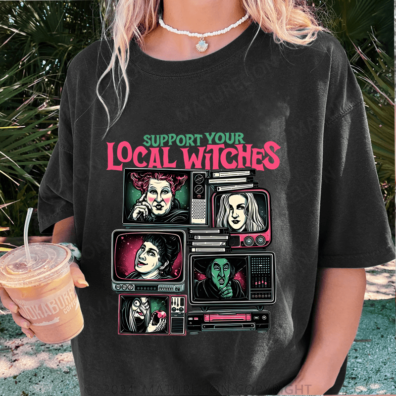 Maturelion Halloween Support Your Local DTG Printing Washed Cotton T-Shirt