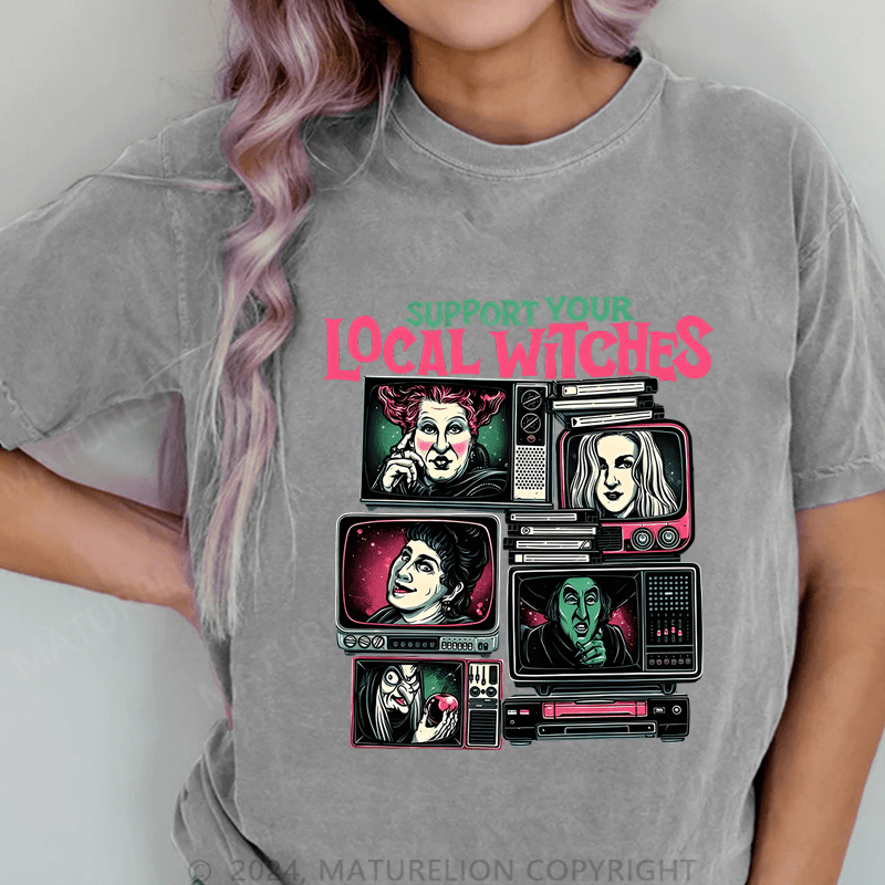 Maturelion Halloween Support Your Local DTG Printing Washed Cotton T-Shirt