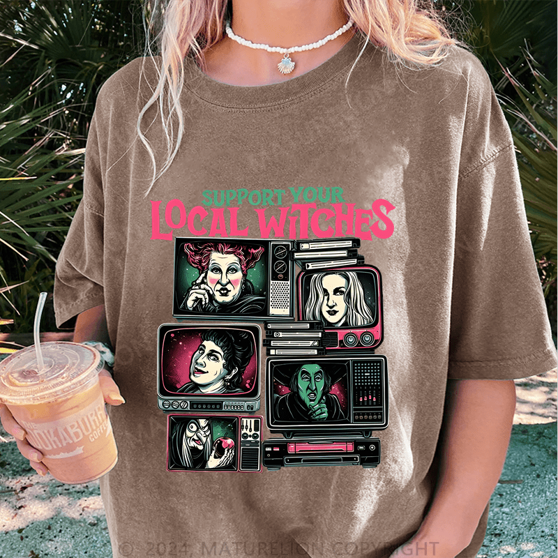 Maturelion Halloween Support Your Local DTG Printing Washed Cotton T-Shirt