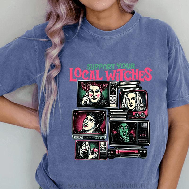 Maturelion Halloween Support Your Local DTG Printing Washed Cotton T-Shirt