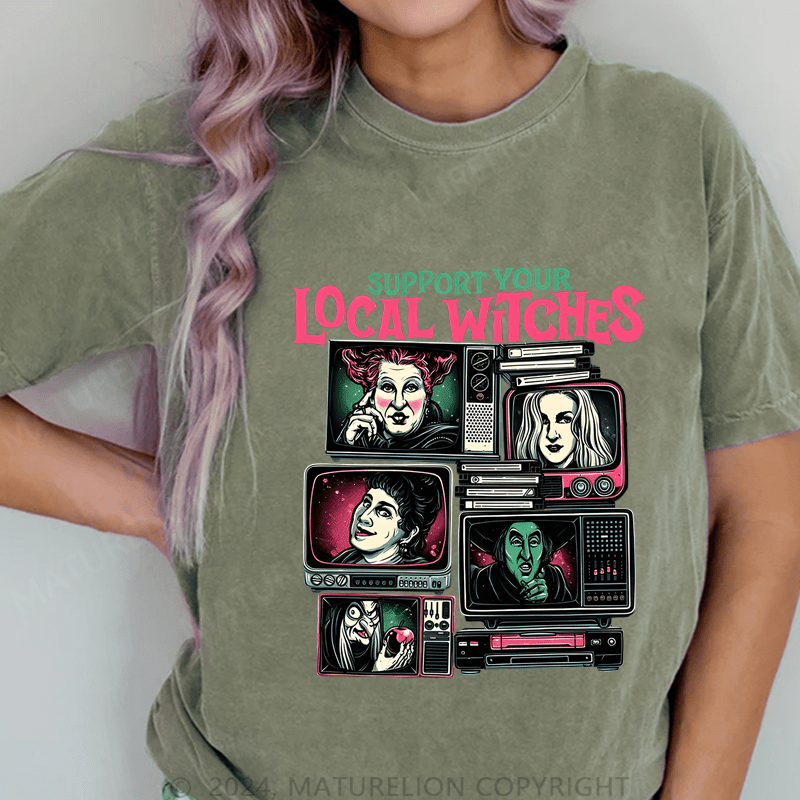 Maturelion Halloween Support Your Local DTG Printing Washed Cotton T-Shirt