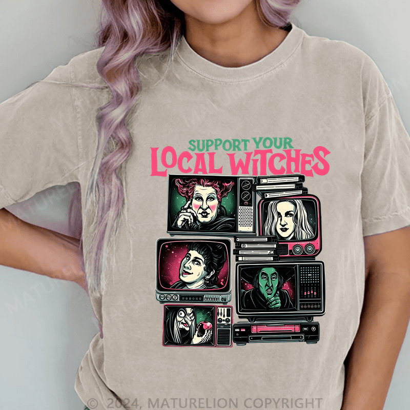 Maturelion Halloween Support Your Local DTG Printing Washed Cotton T-Shirt