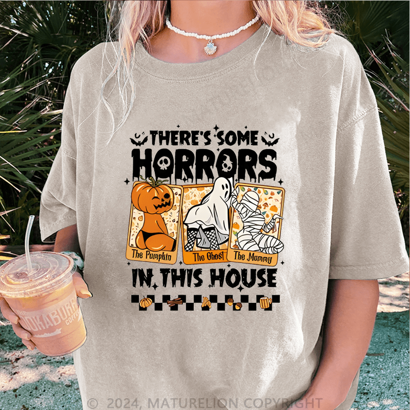 Maturelion Halloween There's Some Horrors In The House DTG Printing Washed Cotton T-Shirt
