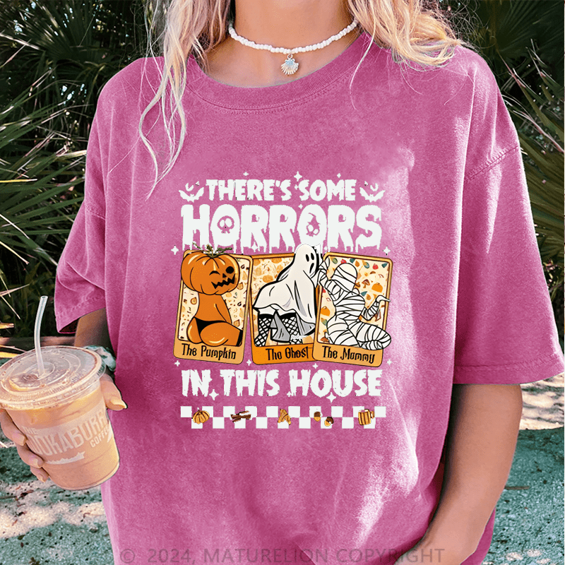 Maturelion Halloween There's Some Horrors In The House DTG Printing Washed Cotton T-Shirt