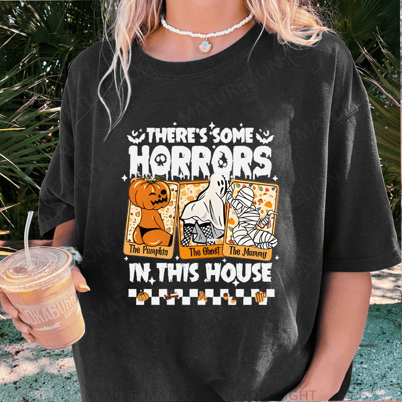 Maturelion Halloween There's Some Horrors In The House DTG Printing Washed Cotton T-Shirt