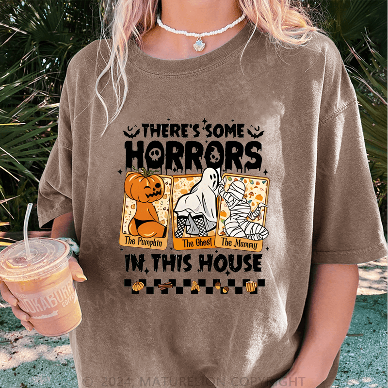 Maturelion Halloween There's Some Horrors In The House DTG Printing Washed Cotton T-Shirt