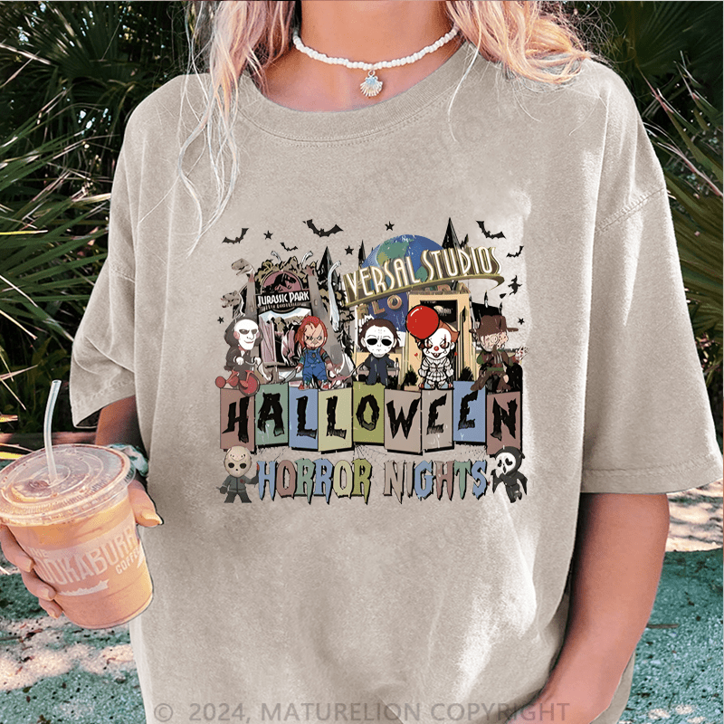 Maturelion Halloween Universal Studios Halloween Horror Nights DTG Printing Washed Cotton T-Shirt