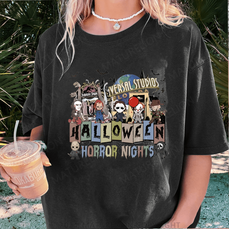Maturelion Halloween Universal Studios Halloween Horror Nights DTG Printing Washed Cotton T-Shirt