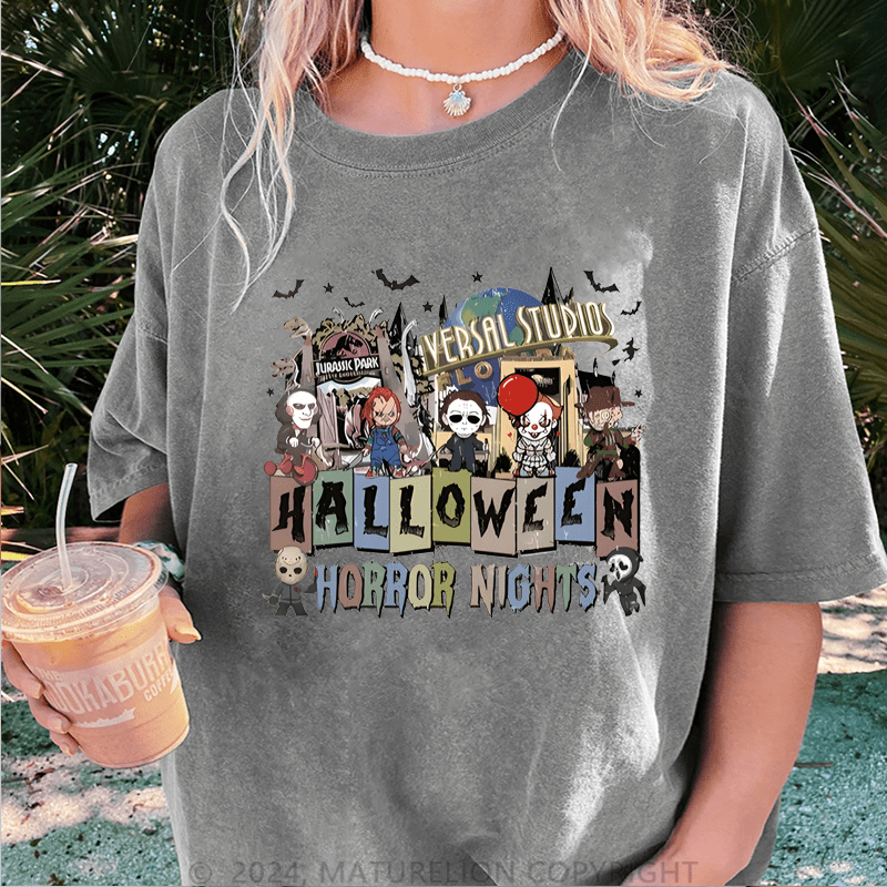 Maturelion Halloween Universal Studios Halloween Horror Nights DTG Printing Washed Cotton T-Shirt