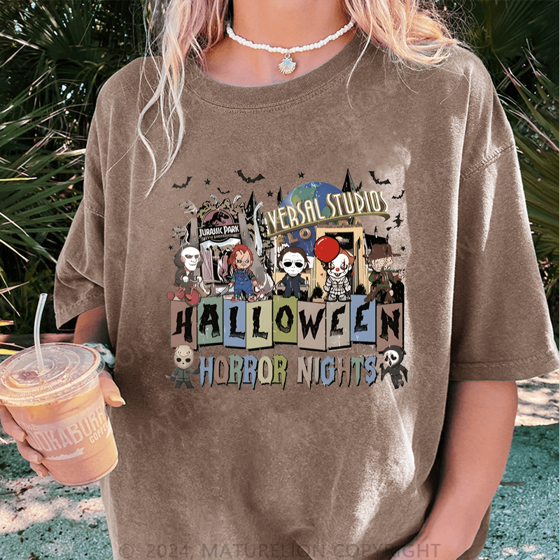 Maturelion Halloween Universal Studios Halloween Horror Nights DTG Printing Washed Cotton T-Shirt