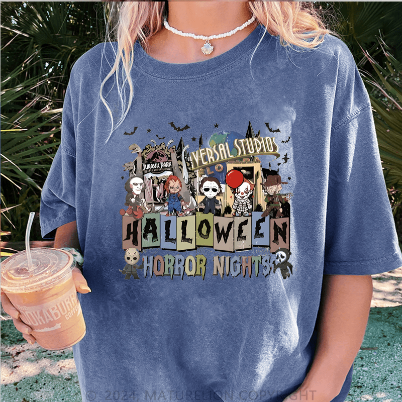 Maturelion Halloween Universal Studios Halloween Horror Nights DTG Printing Washed Cotton T-Shirt