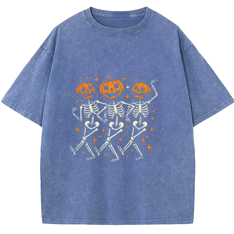 Maturelion Halloween Dancing Skeleton Washed T-Shirt