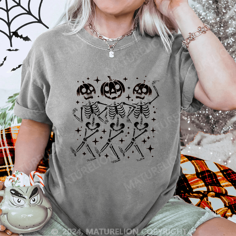 Maturelion Halloween Dancing Skeleton Washed T-Shirt