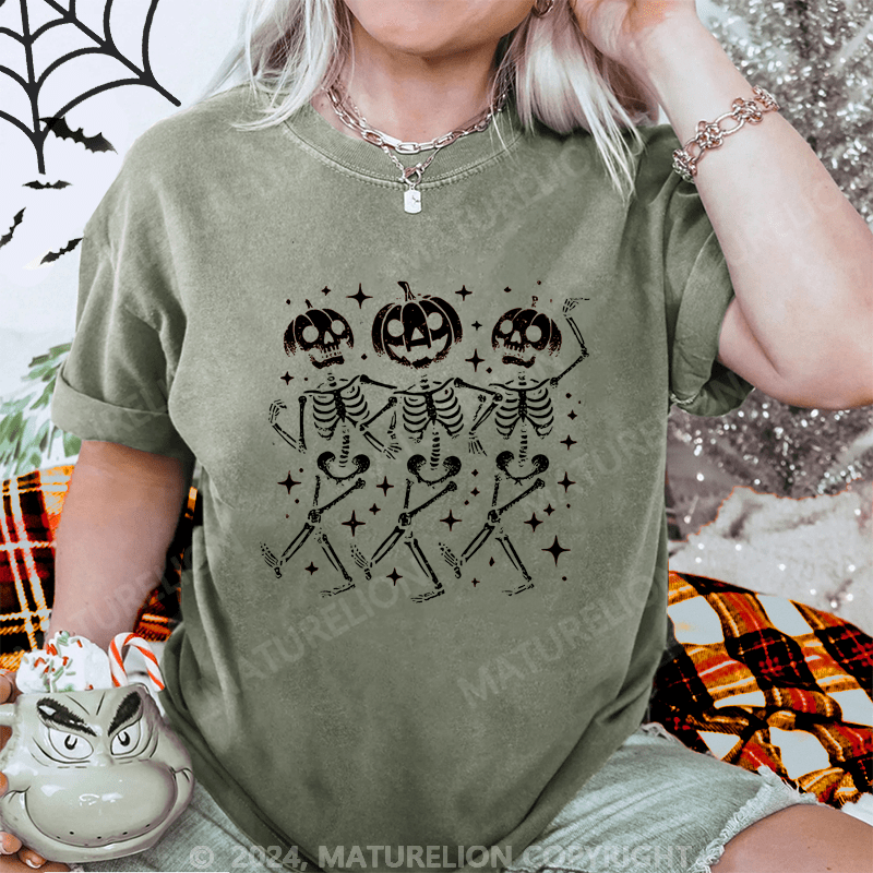 Maturelion Halloween Dancing Skeleton Washed T-Shirt