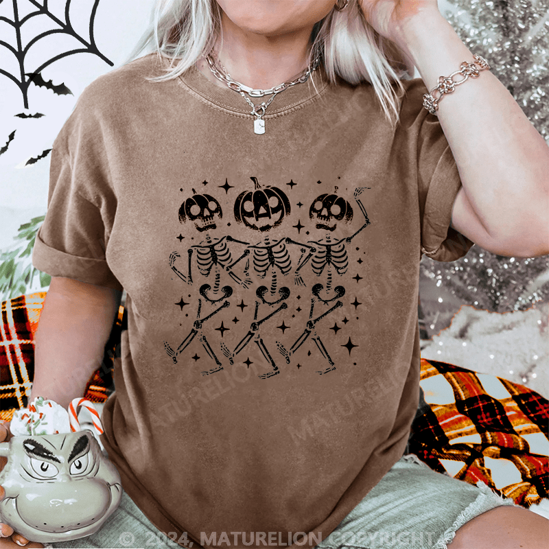 Maturelion Halloween Dancing Skeleton Washed T-Shirt