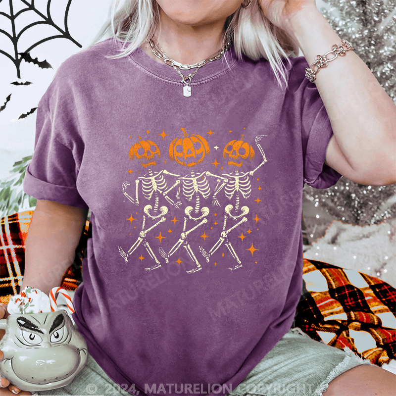 Maturelion Halloween Dancing Skeleton Washed T-Shirt
