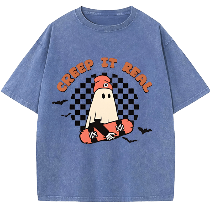 Maturelion Halloween Gift Creep It Real Ghost Washed T-Shirt