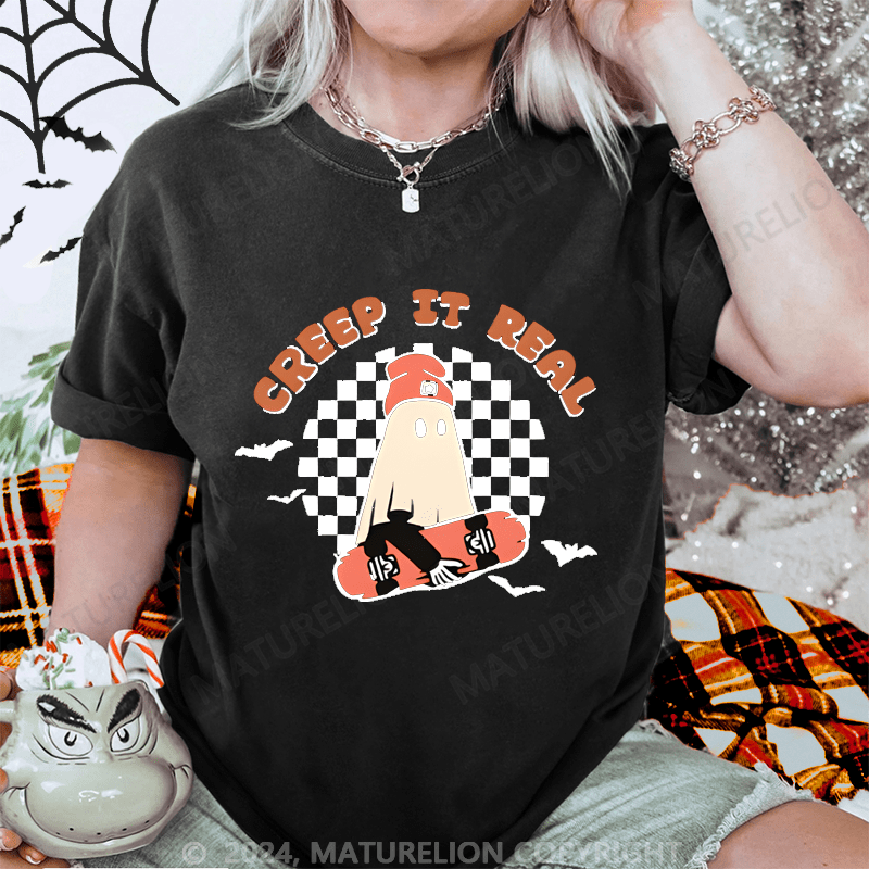 Maturelion Halloween Gift Creep It Real Ghost Washed T-Shirt
