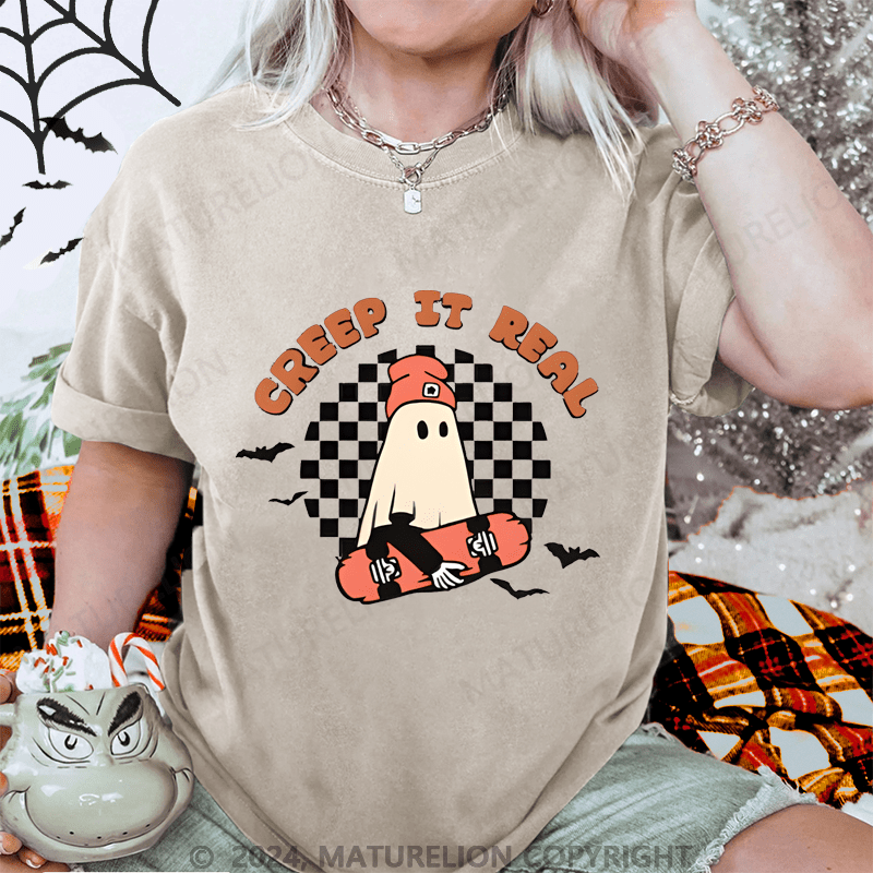 Maturelion Halloween Gift Creep It Real Ghost Washed T-Shirt