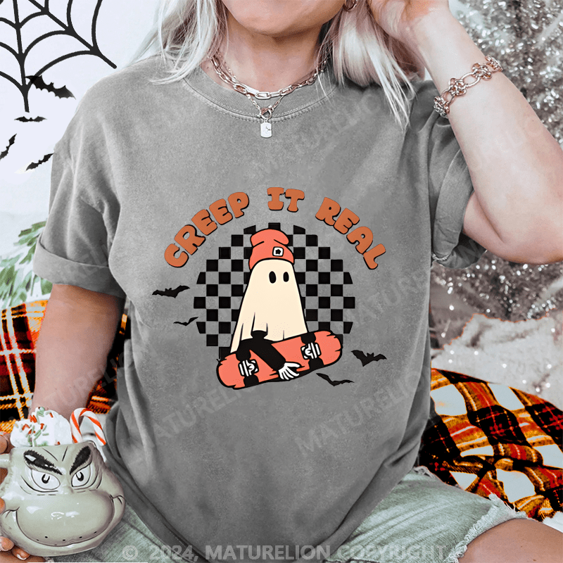 Maturelion Halloween Gift Creep It Real Ghost Washed T-Shirt