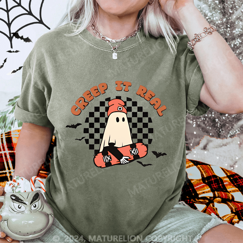 Maturelion Halloween Gift Creep It Real Ghost Washed T-Shirt